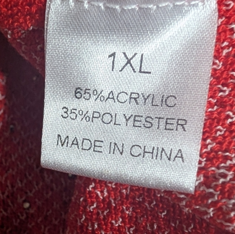 Red Star Print Oversized Sweater w/ Pearl Embellishments | Boho Cozy Size 1X - Picture 8 of 8